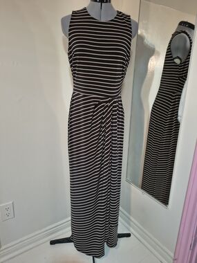 Lauren Ralph Lauren Sleeveless Black and Cream Striped Maxi Dress